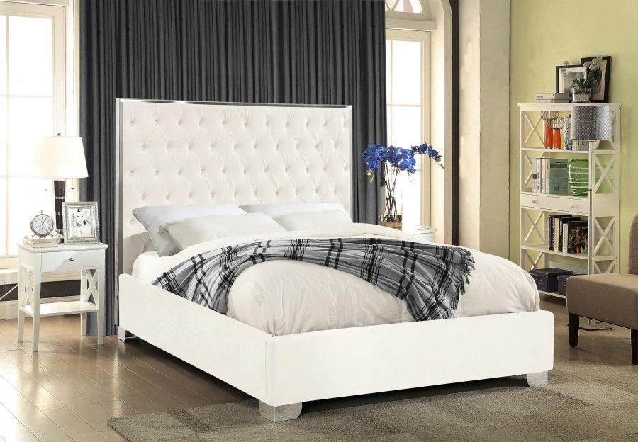 Meridian Furniture - Lexi Velvet Queen Bed In White - Lexiwhite-Q - ATL FURNITURE