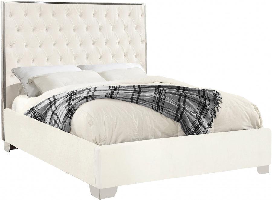 Meridian Furniture - Lexi Velvet Queen Bed In White - Lexiwhite-Q - ATL FURNITURE