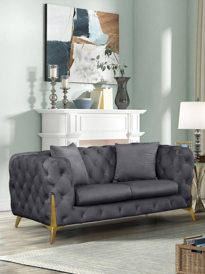 Meridian Furniture - Kingdom Velvet Loveseat In Grey - 695Grey-L - ATL FURNITURE