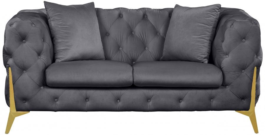 Meridian Furniture - Kingdom Velvet Loveseat In Grey - 695Grey-L - ATL FURNITURE