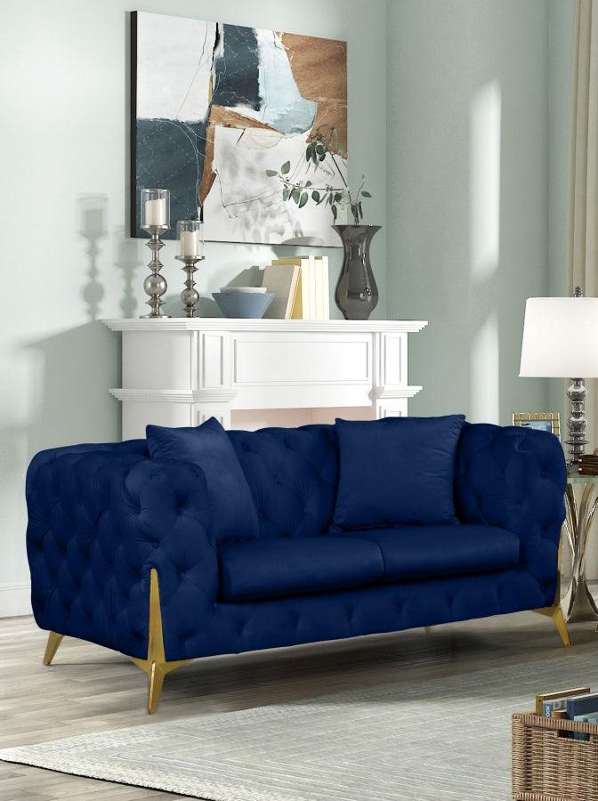 Meridian Furniture - Kingdom Velvet Loveseat In Navy - 695Navy-L - ATL FURNITURE