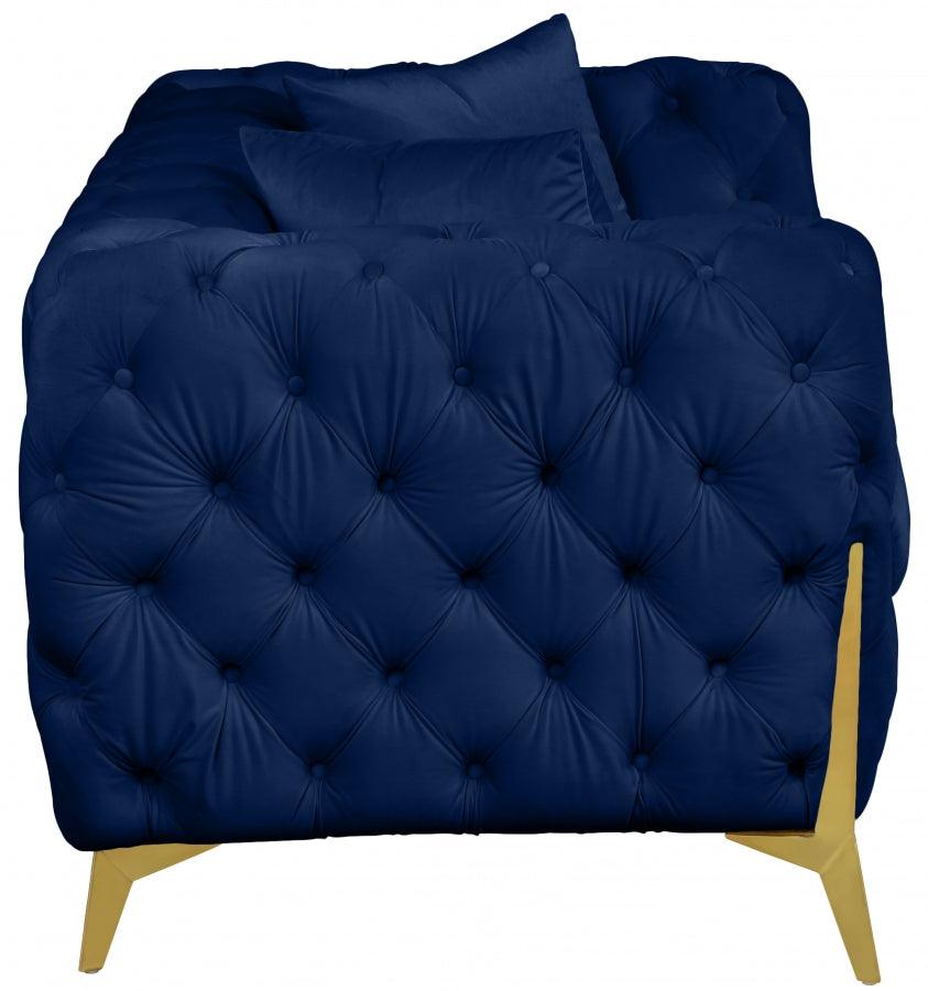 Meridian Furniture - Kingdom Velvet Loveseat In Navy - 695Navy-L - ATL FURNITURE