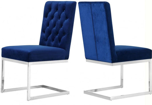 Meridian Furniture - Carlton Velvet Dining Chair In Navy (Set Of 2) - 735Navy-C - ATL FURNITURE