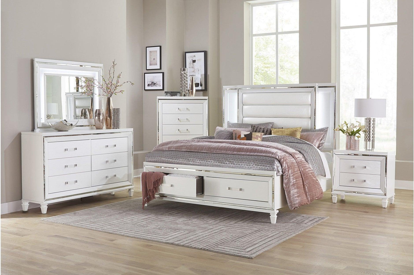 Homelegance - Tamsin 3 Piece Eastern King Platform Bedroom Set In White - 1616Wk-1Ek-3Set - ATL FURNITURE