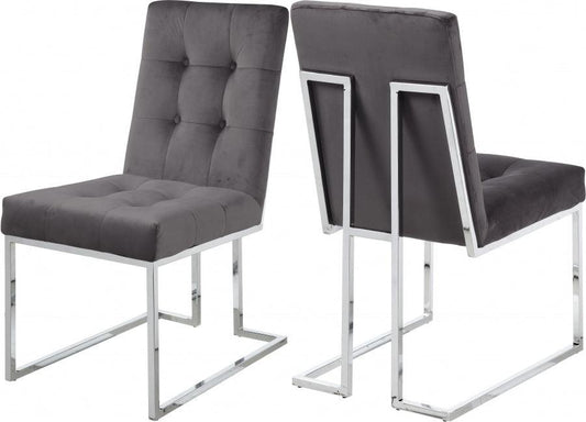 Meridian Furniture - Alexis Velvet Dining Chair In Grey (Set Of 2) - 731Grey-C - ATL FURNITURE