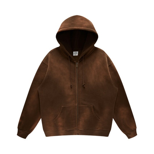 European High Street Winter Vintage Wash Solid Color Hoodie