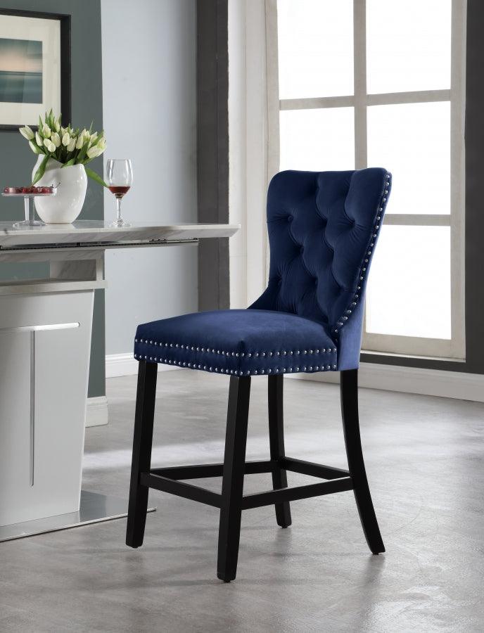 Meridian Furniture - Nikki Velvet Counter Stool In Navy (Set Of 2) - 741Navy-C - ATL FURNITURE