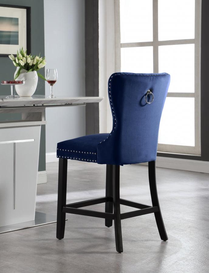 Meridian Furniture - Nikki Velvet Counter Stool In Navy (Set Of 2) - 741Navy-C - ATL FURNITURE