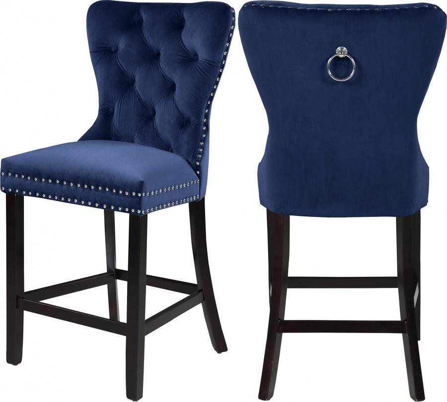 Meridian Furniture - Nikki Velvet Counter Stool In Navy (Set Of 2) - 741Navy-C - ATL FURNITURE