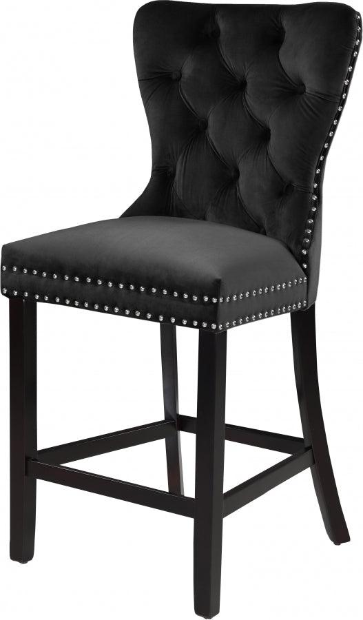 Meridian Furniture - Nikki Velvet Counter Stool In Black (Set Of 2) - 741Black-C - ATL FURNITURE