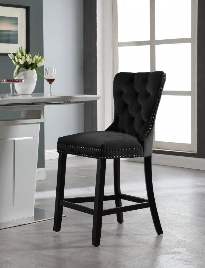 Meridian Furniture - Nikki Velvet Counter Stool In Black (Set Of 2) - 741Black-C - ATL FURNITURE