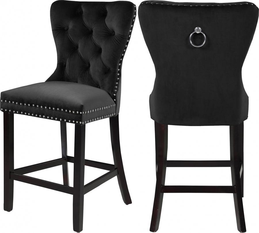 Meridian Furniture - Nikki Velvet Counter Stool In Black (Set Of 2) - 741Black-C - ATL FURNITURE