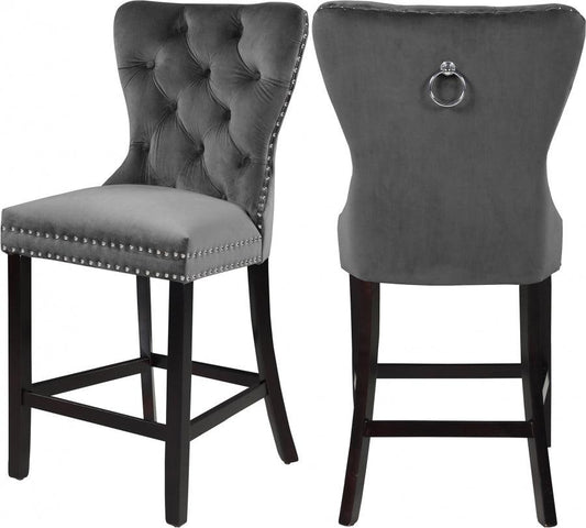 Meridian Furniture - Nikki Velvet Counter Stool In Grey (Set Of 2) - 741Grey-C - ATL FURNITURE