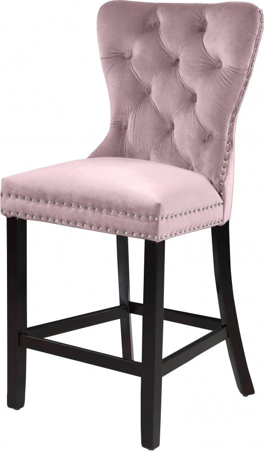 Meridian Furniture - Nikki Velvet Counter Stool In Pink (Set Of 2) - 741Pink-C - ATL FURNITURE