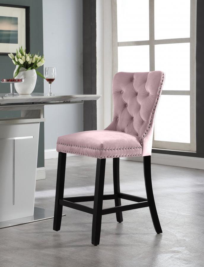 Meridian Furniture - Nikki Velvet Counter Stool In Pink (Set Of 2) - 741Pink-C - ATL FURNITURE