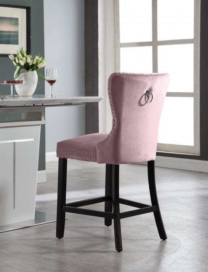 Meridian Furniture - Nikki Velvet Counter Stool In Pink (Set Of 2) - 741Pink-C - ATL FURNITURE