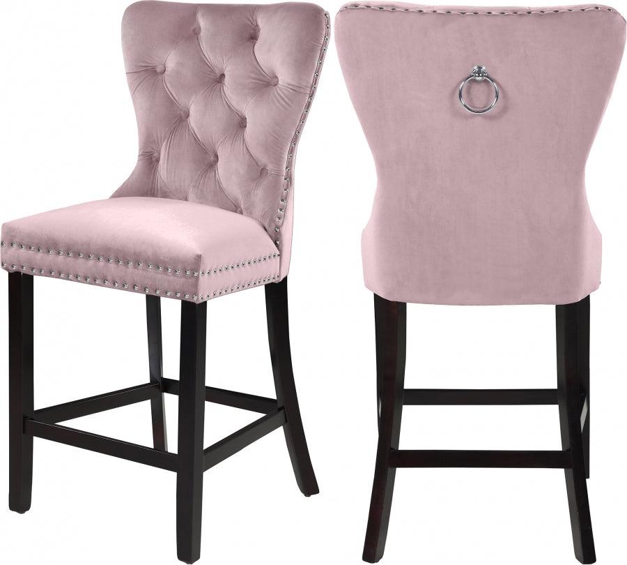 Meridian Furniture - Nikki Velvet Counter Stool In Pink (Set Of 2) - 741Pink-C - ATL FURNITURE