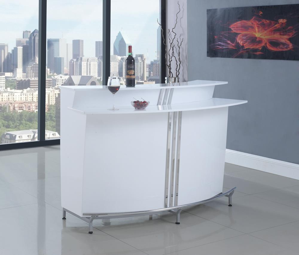 G180239 Contemporary White Bar Unit With Stemware Racks - ATL FURNITURE