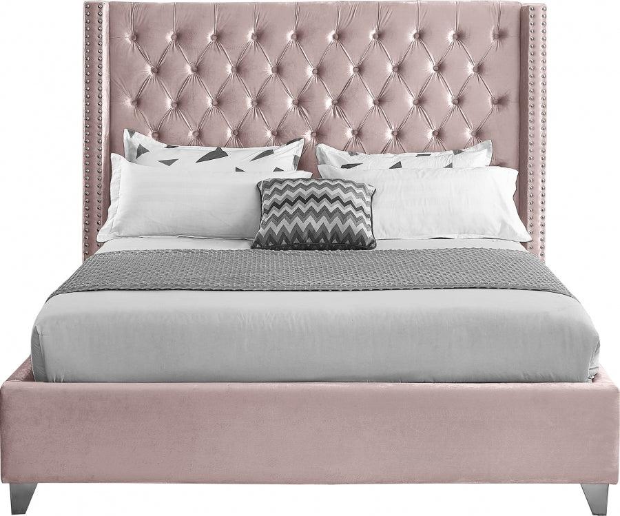 Aiden Velvet King Bed In Pink - ATL FURNITURE