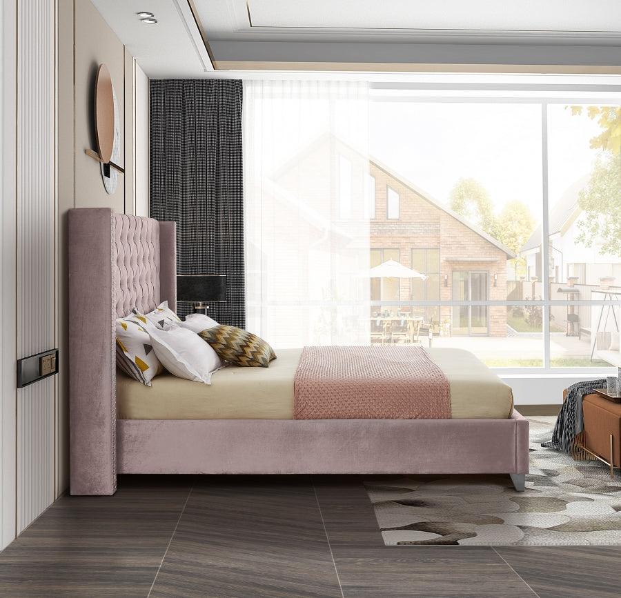 Aiden Velvet Queen Bed In Pink - ATL FURNITURE