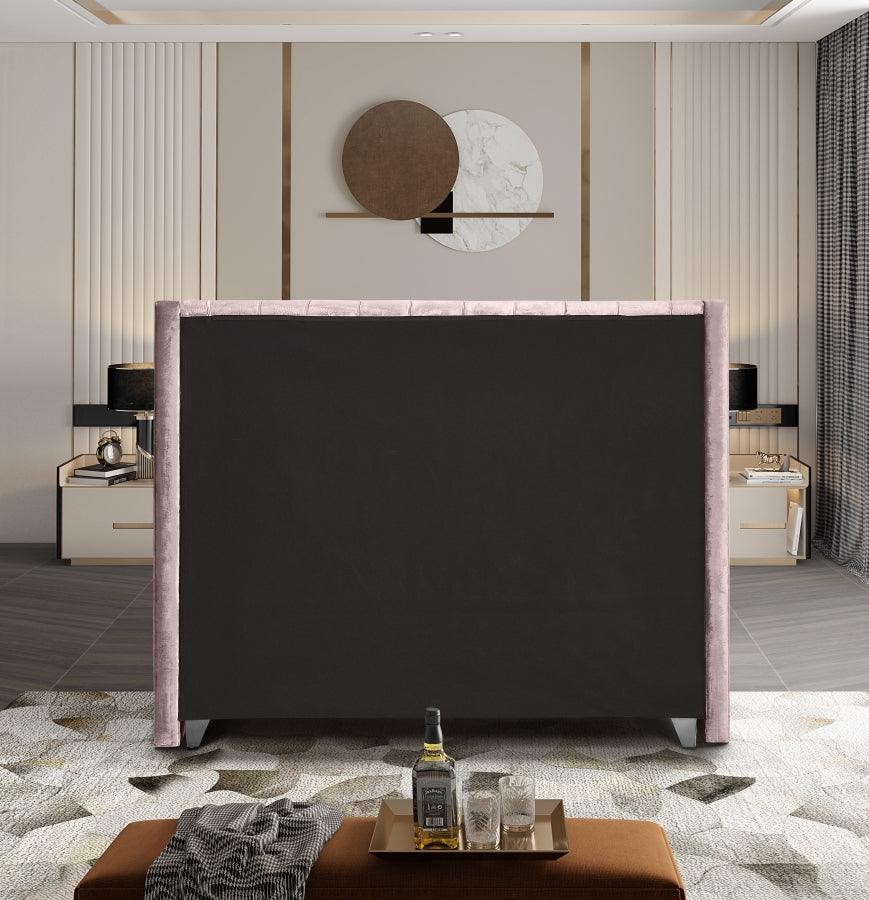 Aiden Velvet Queen Bed In Pink - ATL FURNITURE