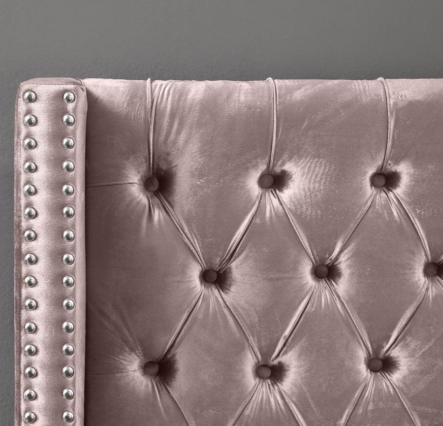 Aiden Velvet Queen Bed In Pink - ATL FURNITURE