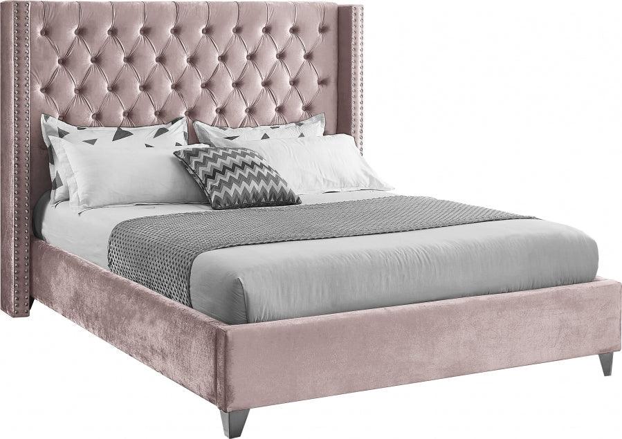 Aiden Velvet Queen Bed In Pink - ATL FURNITURE