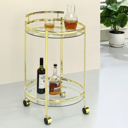 Chrissy 2-tier Round Glass Shelf Metal Bar Cart Brass