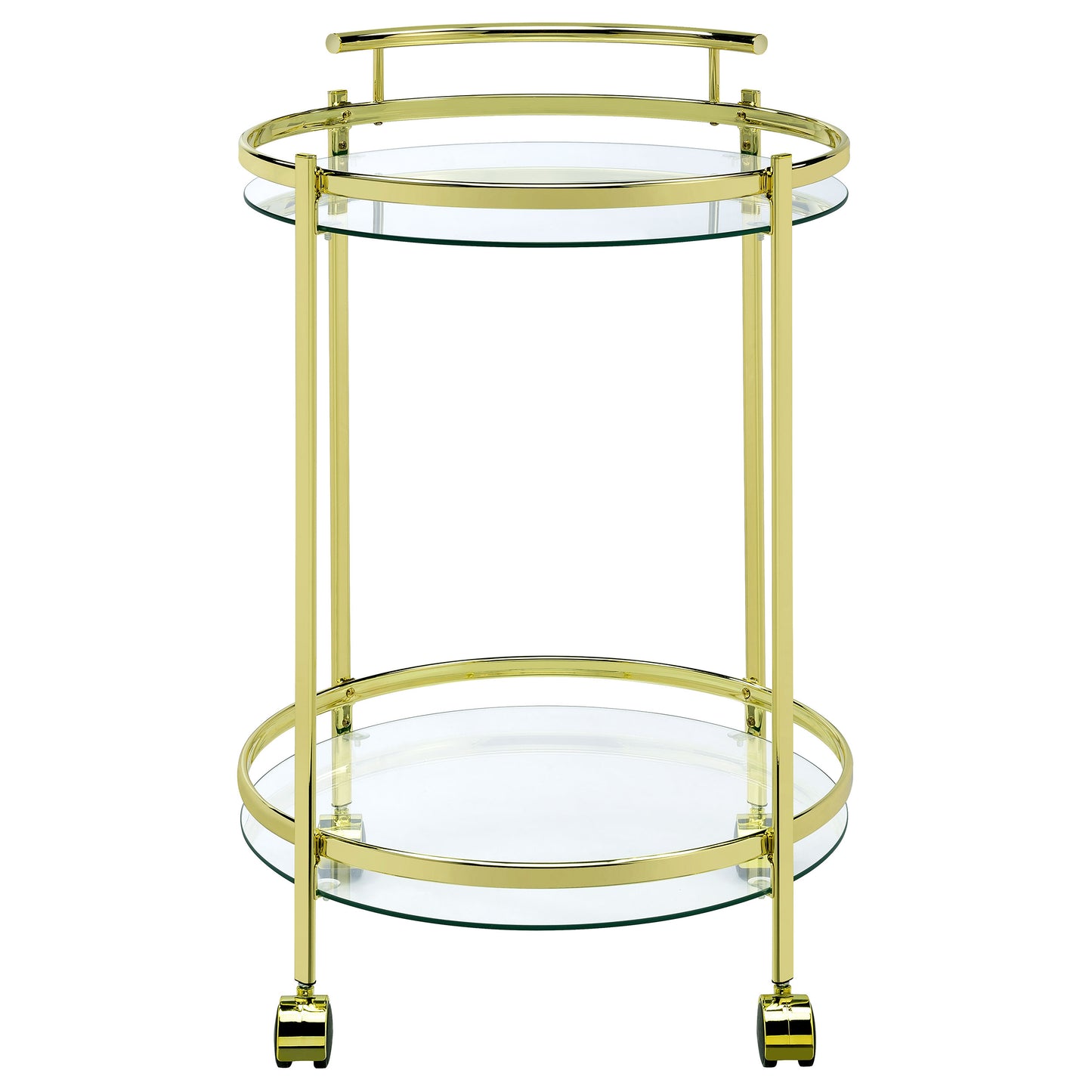 Chrissy 2-tier Round Glass Shelf Metal Bar Cart Brass
