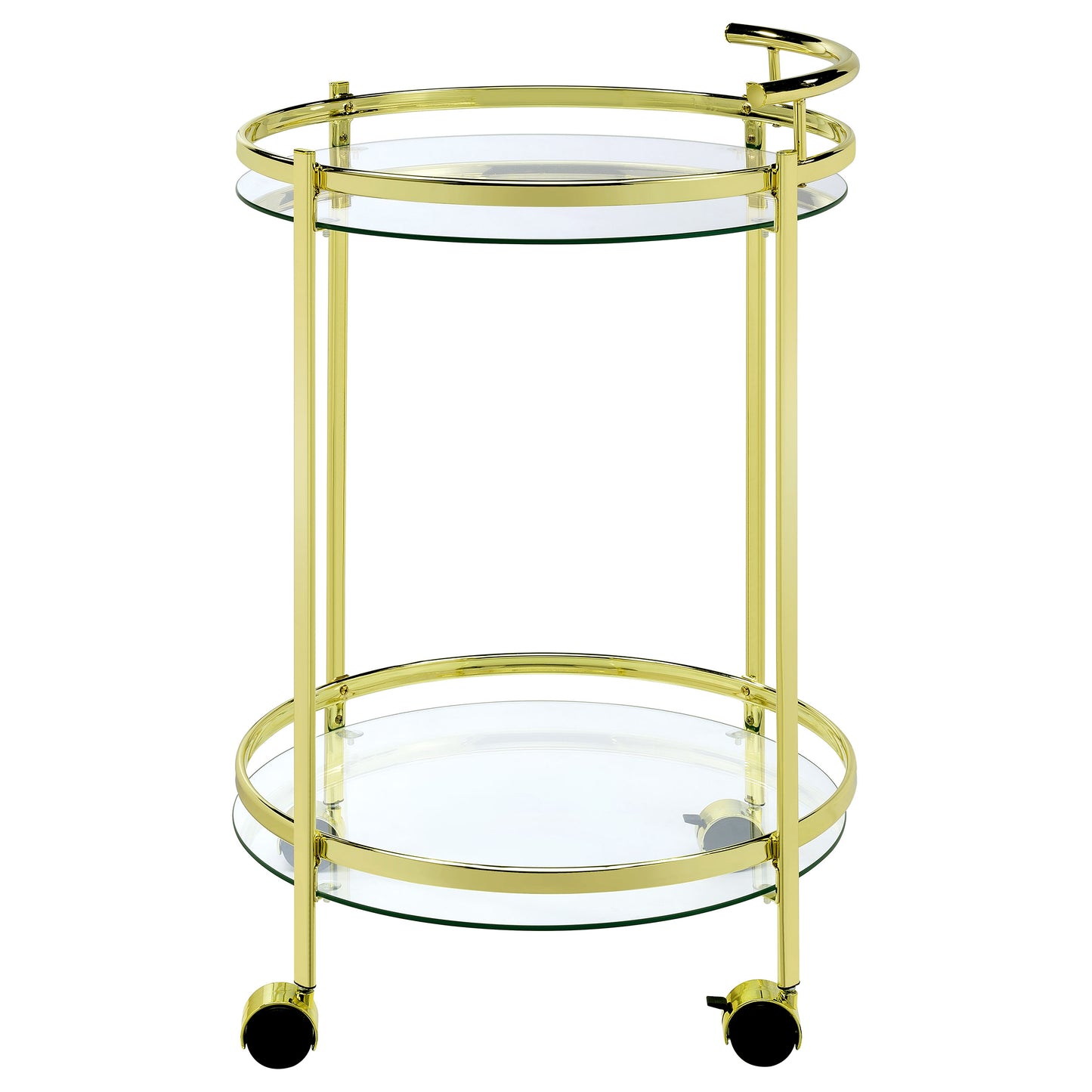 Chrissy 2-tier Round Glass Shelf Metal Bar Cart Brass