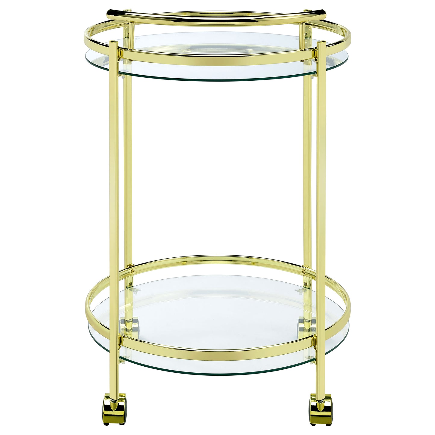 Chrissy 2-tier Round Glass Shelf Metal Bar Cart Brass