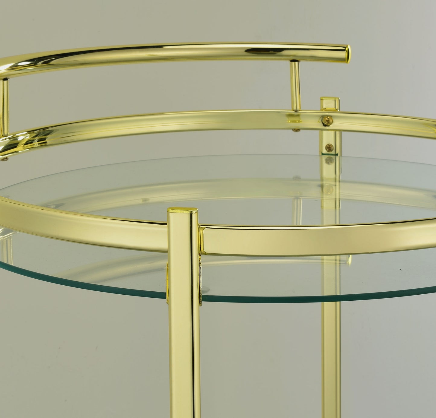 Chrissy 2-tier Round Glass Shelf Metal Bar Cart Brass
