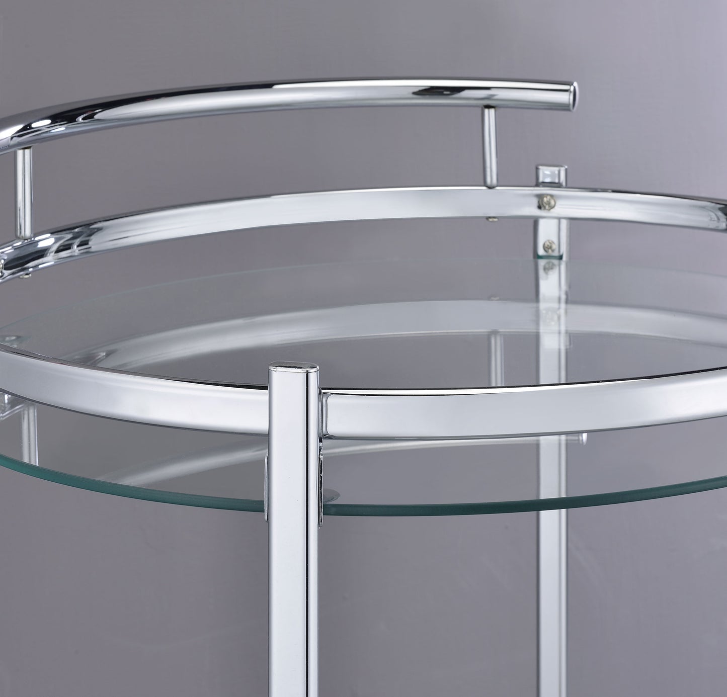 Chrissy Round Glass Shelf Metal Bar Cart Chrome