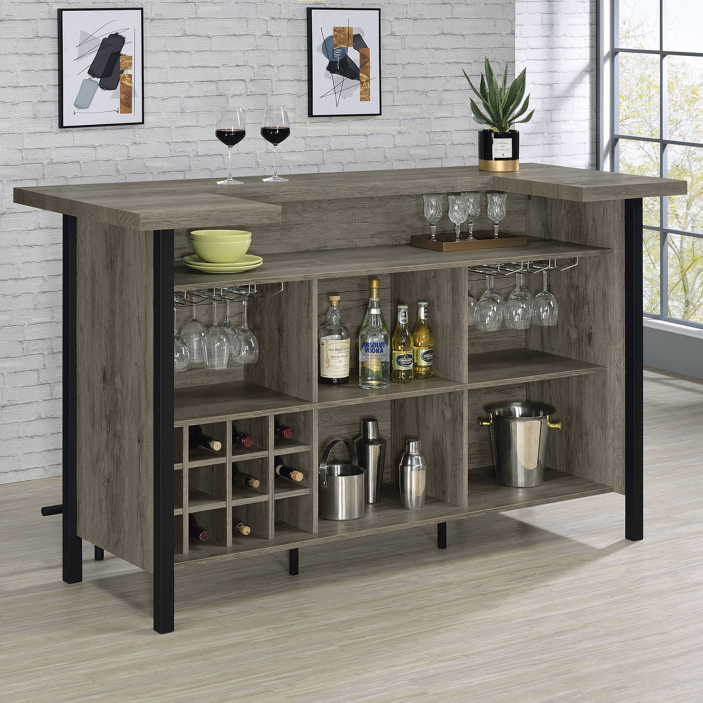 Bellemore Freestanding Home Bar Wine Cabinet Grey Driftwood
