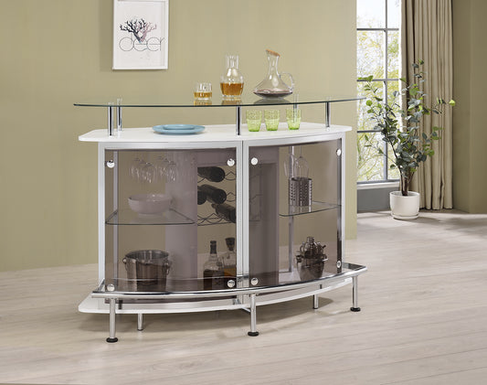 Gideon Curved Glass Top Home Bar Cabinet White High Gloss