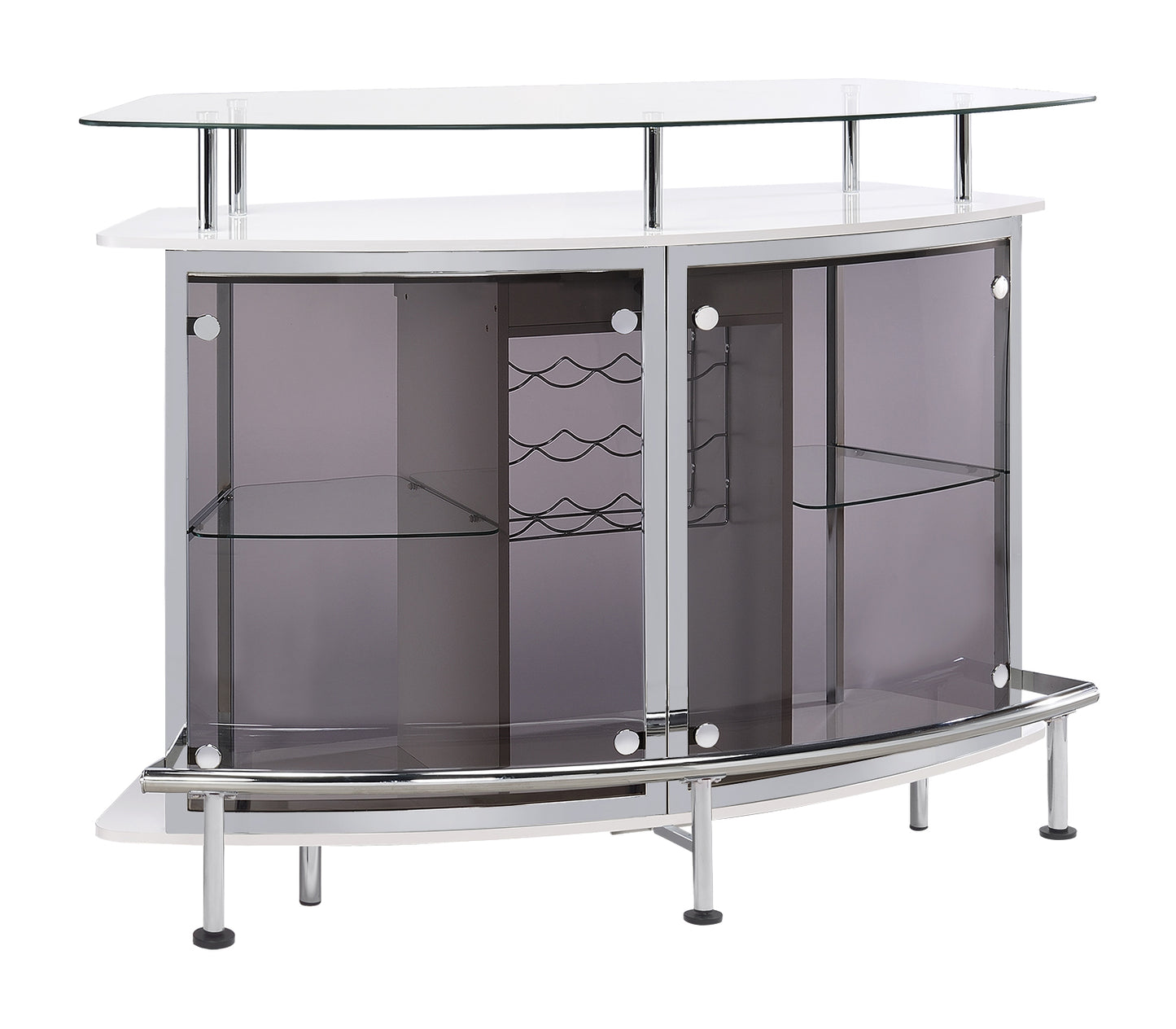 Gideon Curved Glass Top Home Bar Cabinet White High Gloss