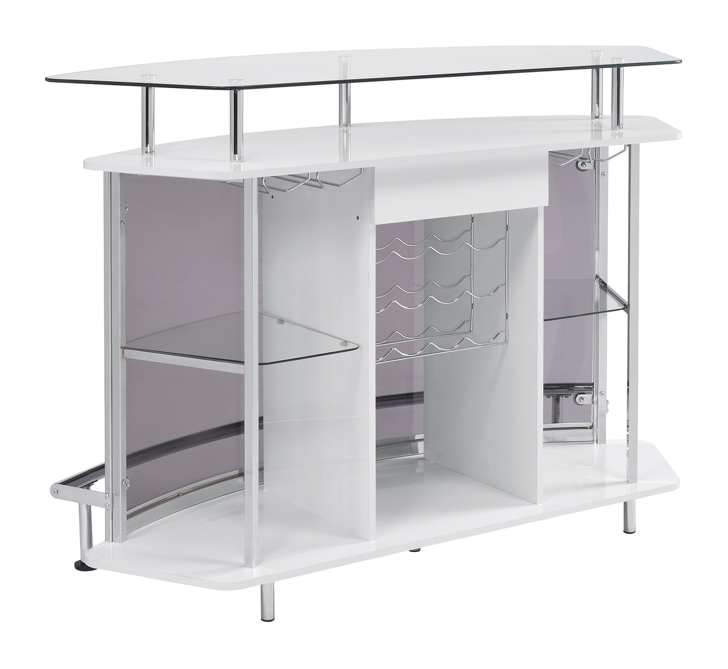 Gideon Curved Glass Top Home Bar Cabinet White High Gloss