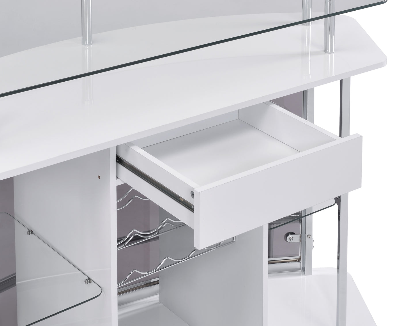 Gideon Curved Glass Top Home Bar Cabinet White High Gloss