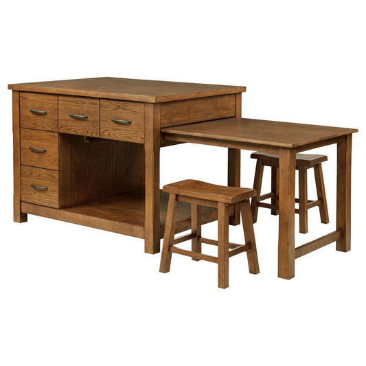 Mayfair 3-Piece Kitchen Island With Extension Table Dark Oak