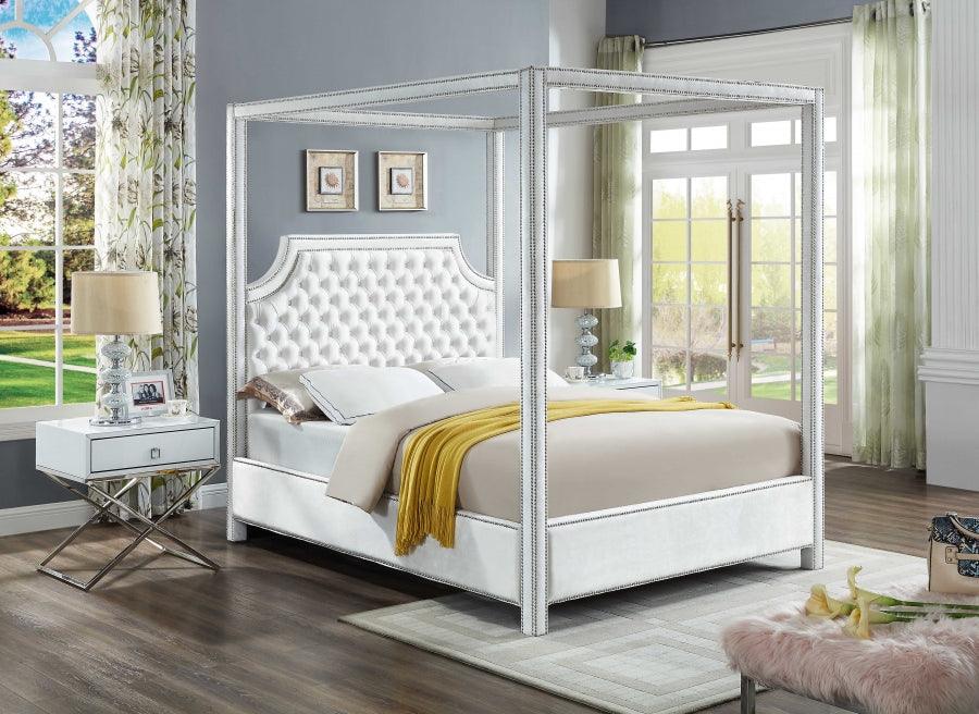 Rowan Velvet King Bed In White - Rowanwhite-K - ATL FURNITURE