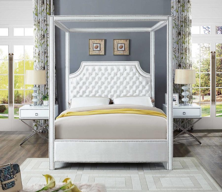 Rowan Velvet King Bed In White - Rowanwhite-K - ATL FURNITURE