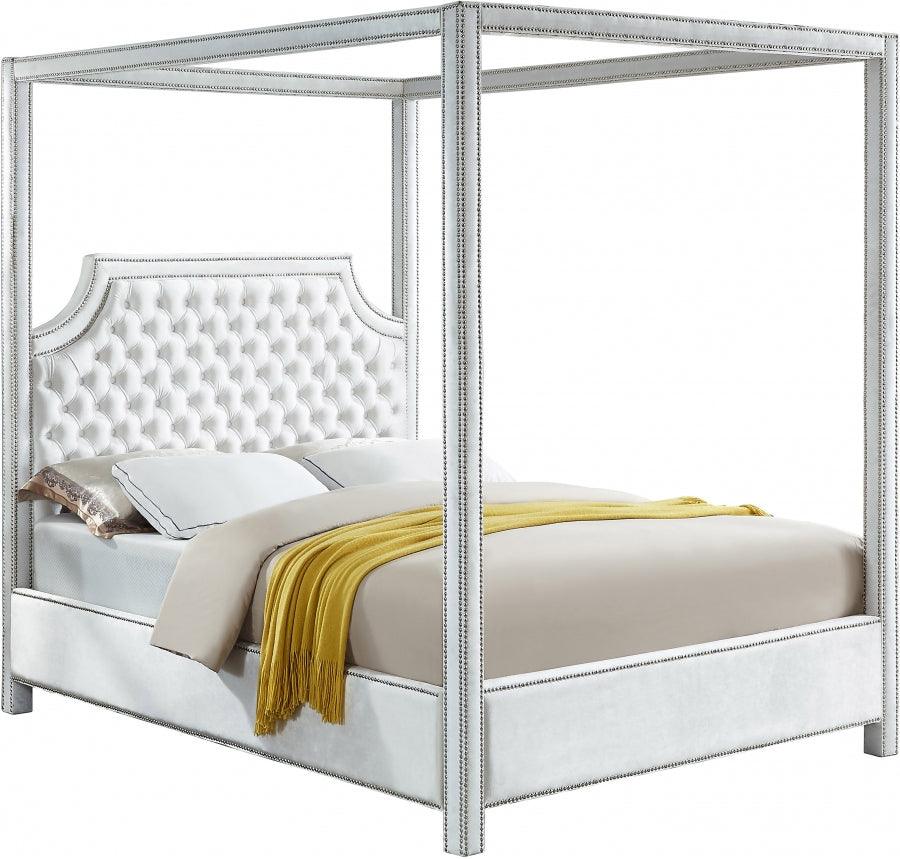 Rowan Velvet King Bed In White - Rowanwhite-K - ATL FURNITURE