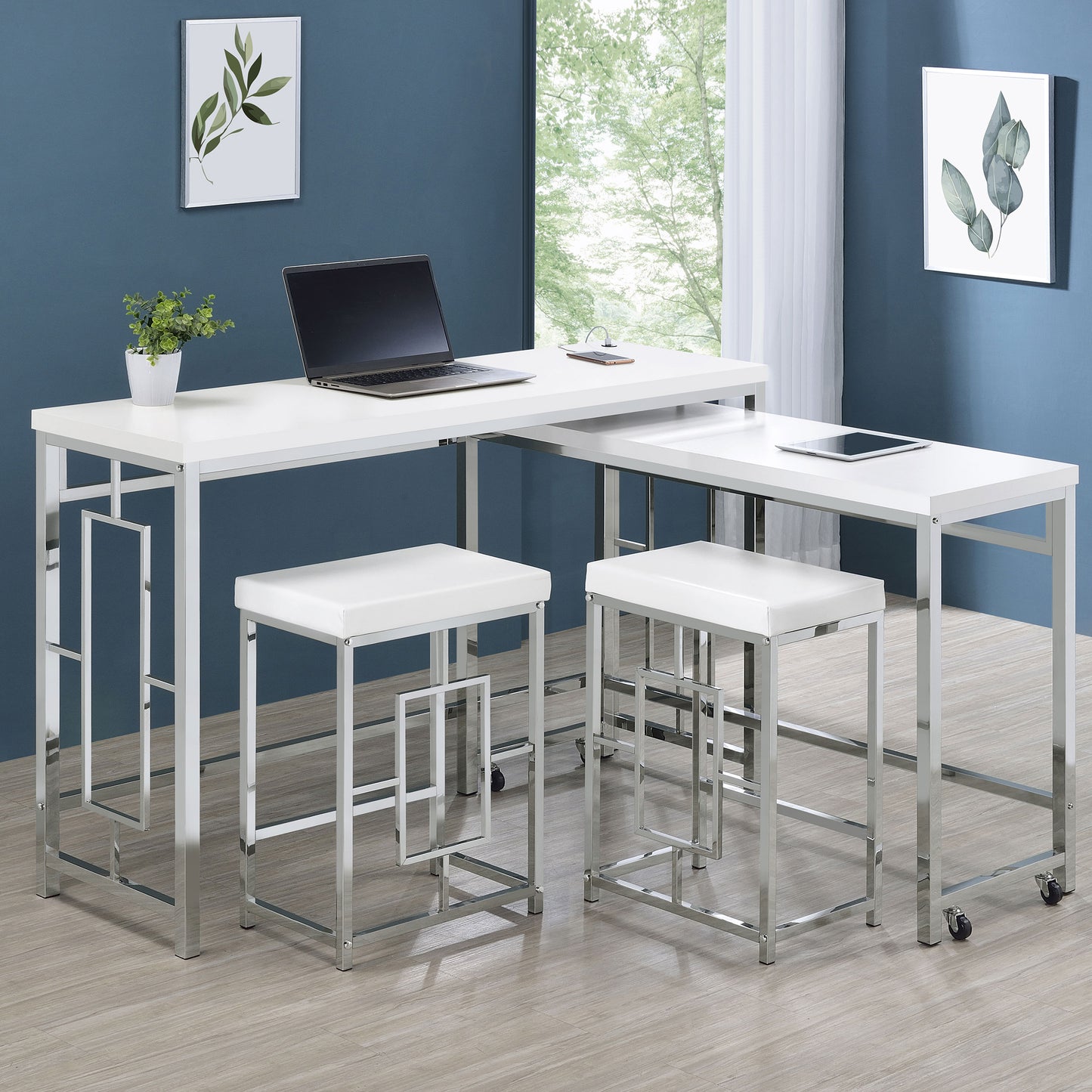 Jackson 4-piece Multipurpose Counter Height Table Set White and Chrome