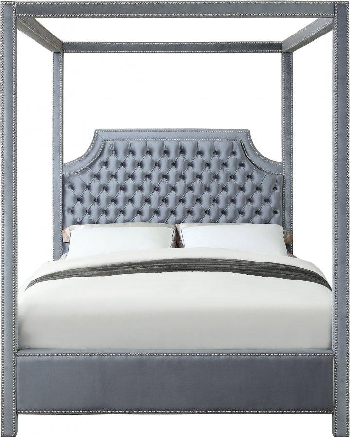 Rowan Velvet Queen Bed In Grey - Rowangrey-Q - ATL FURNITURE