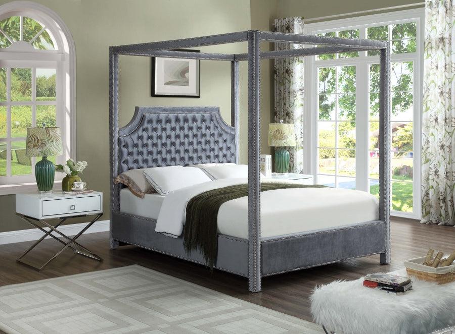 Rowan Velvet King Bed In Grey - Rowangrey-K - ATL FURNITURE