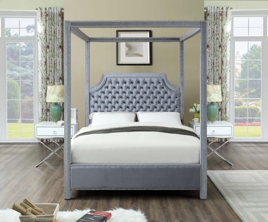 Rowan Velvet Queen Bed In Grey - Rowangrey-Q - ATL FURNITURE