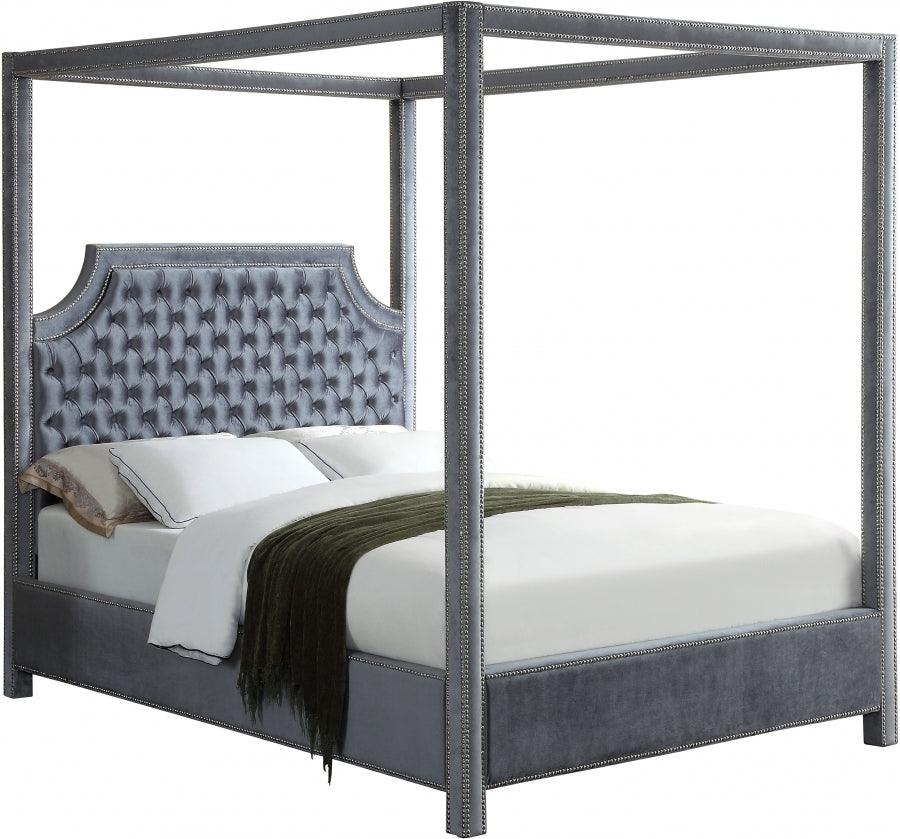 Rowan Velvet King Bed In Grey - Rowangrey-K - ATL FURNITURE