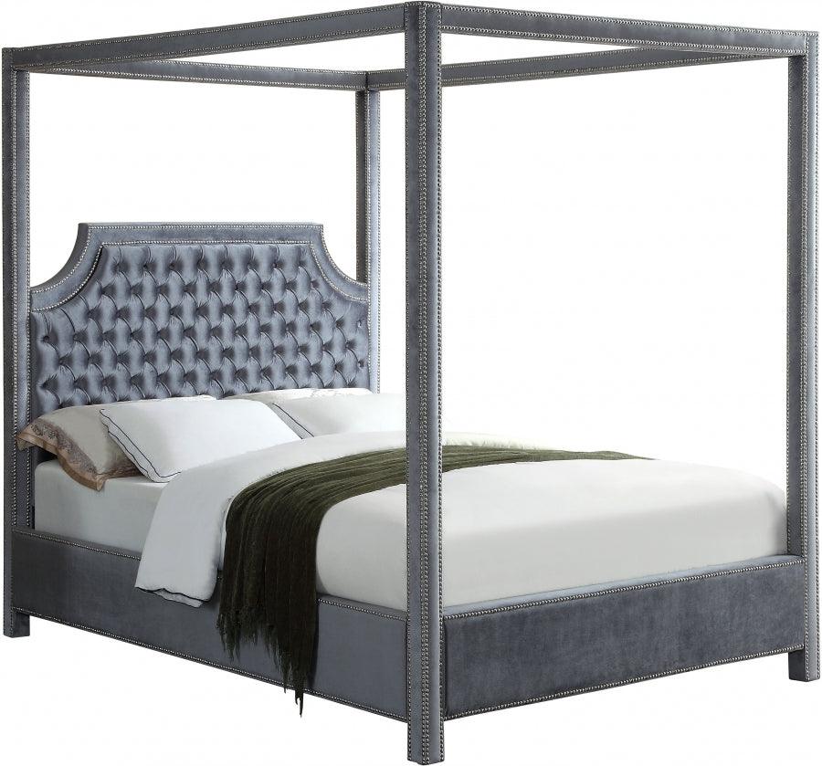 Rowan Velvet Queen Bed In Grey - Rowangrey-Q - ATL FURNITURE