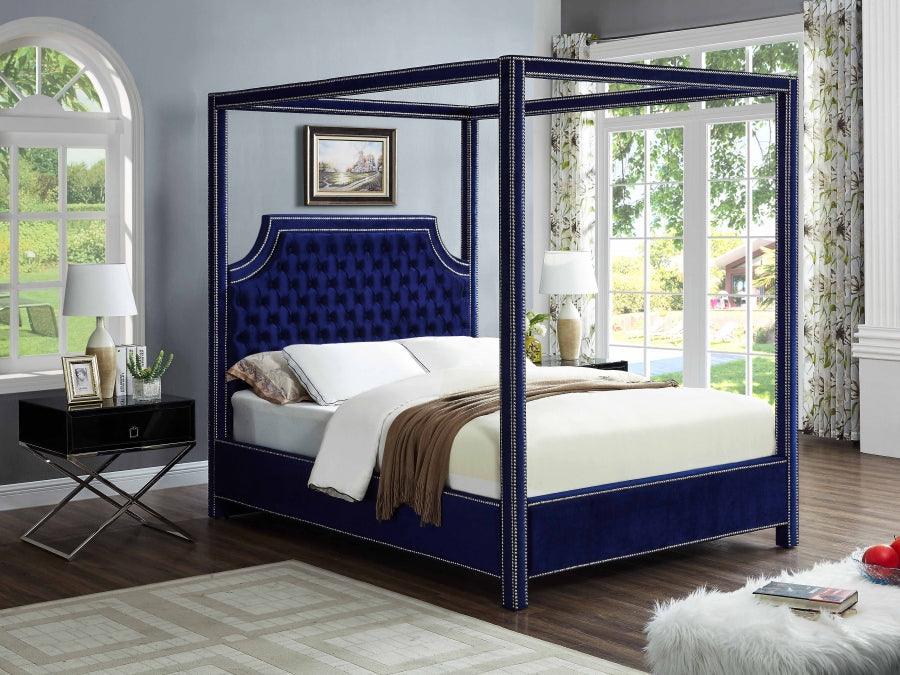 Rowan Velvet Queen Bed In Navy - Rowannavy-Q - ATL FURNITURE