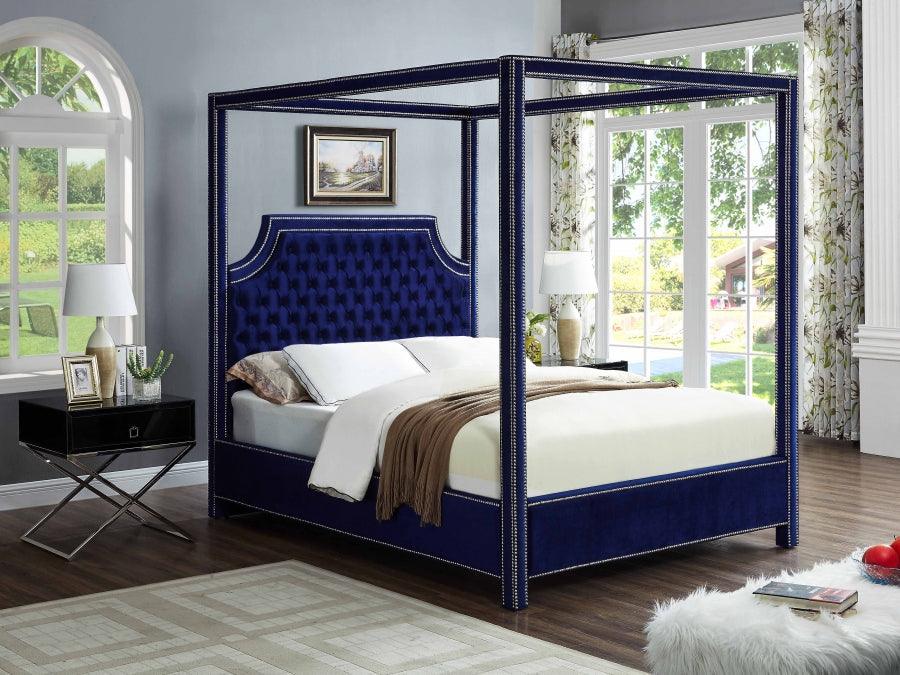 Rowan Velvet King Bed In Navy - Rowannavy-K - ATL FURNITURE